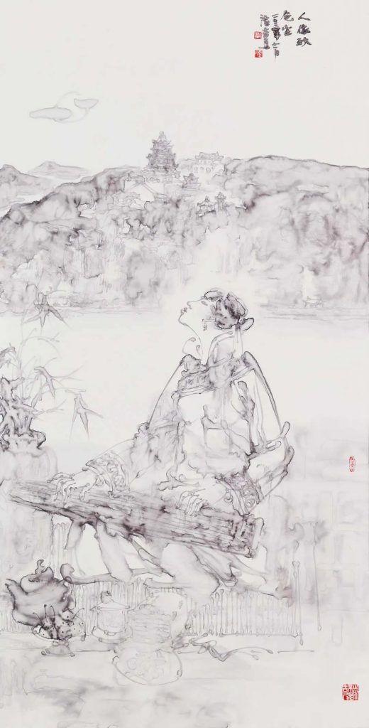 《人依秋色坐》68X136cm 2022年